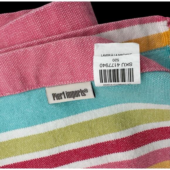 Pier 1 Table Runner Lot 2 Multicolored Striped Tassels Fringed 72" Bright Pink - Picture 7 of 14